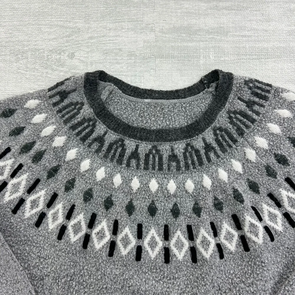 Vintage 90s Geometric Sweater Size‎ Medium Gray Pullover Two Tone